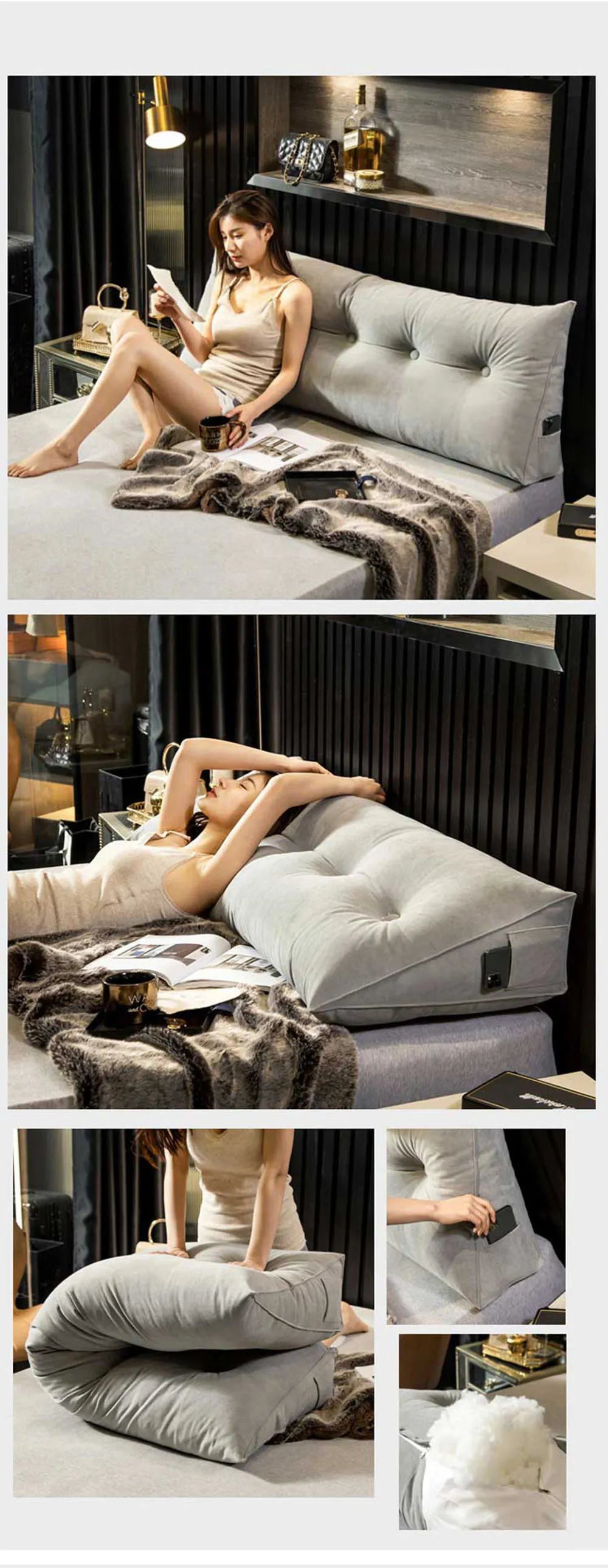 Home Headboard Pillow Triangle Cushion Sofa Waist Cushion Tatami Triangle Pillow Waist Pillow Cushions Sleeping Pillow for Bed